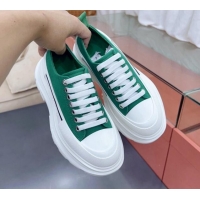 Discount Alexander McQueen Tread Slick Canvas Lace Up Sneakers White/Green 013040