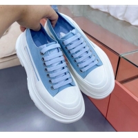 Popular Style Alexander McQueen Tread Slick Canvas Lace Up Sneakers White/Blue 013043