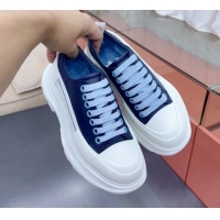 Unique Style Alexander McQueen Tread Slick Canvas Lace Up Sneakers White/Dark Blue 013047