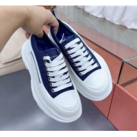 Feminine Alexander McQueen Tread Slick Canvas Lace Up Sneakers White/Blue 013050