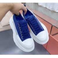 Good Looking Alexander McQueen Tread Slick Canvas Lace Up Sneakers White/Blue 013053