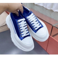 Best Product Alexander McQueen Tread Slick Canvas Lace Up Sneakers White/Blue 013060