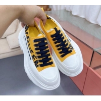 Cheap Price Alexander McQueen Tread Slick Canvas Lace Up Sneakers White/Yellow 013054