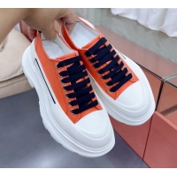 Most Popular Alexander McQueen Tread Slick Canvas Lace Up Sneakers White/Orange 013059