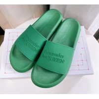 Unique Alexander McQueen PU Flat Slide Sandals Green 030101