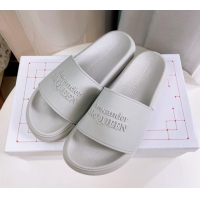 Trendy Design Alexander McQueen PU Flat Slide Sandals Light Grey 030102