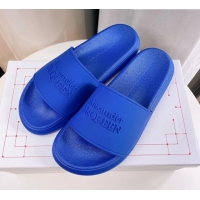 Good Quality Alexander McQueen PU Flat Slide Sandals Blue 030104