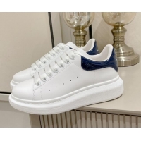 Grade Alexander McQueen Oversized Sneakers with Patent Leather Heel White/Navy Blue 625120