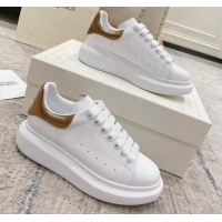 Luxury Alexander McQueen Oversized Sneakers with Stone-embossed Heel White/Gold 614085