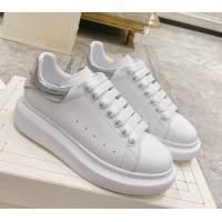 Grade Quality Alexander McQueen Oversized Sneakers with Stone-embossed Heel White/Silver 614086