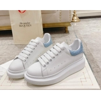 Best Grade Alexander McQueen Oversized Sneakers with Stone-embossed Heel White/Light Blue 614087