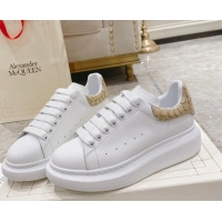 Discount Alexander McQueen Oversized Sneakers with Stone-embossed Heel White/Apricot 614089