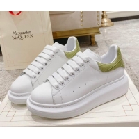 Top Grade Alexander McQueen Oversized Sneakers with Stone-embossed Heel White/Avocado Green 614092