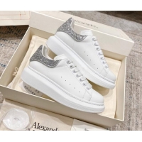 Unique Style Alexander McQueen Oversized Sneakers with Glitter Heel White/Silver 614094