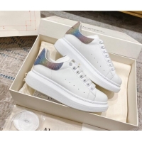 Good Looking Alexander McQueen Oversized Sneakers with Glitter Heel White/Multicolor 614096