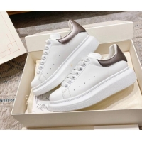 Perfect Alexander McQueen Oversized Sneakers with Calf Leather Heel White/Gunmetal 614102