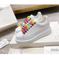 Popular Style Alexander McQueen Oversized Sneakers with Calf Leather Heel White/Multicolor 614101