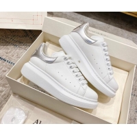 Best Grade Alexander McQueen Oversized Sneakers with Calf Leather Heel White/Silver 614103