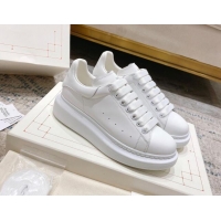 Durable Alexander McQueen Oversized Sneakers with Calf Leather Heel All White 614105