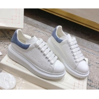 Best Quality Alexander McQueen Oversized Sneakers with Suede Heel White/Dusty Blue 614109