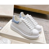 Super Quality Alexander McQueen Oversized Sneakers with Suede Heel White/Light Blue 614111