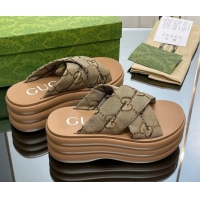 Best Product Gucci GG Fabric Platform Slide Sandals Beige 0719009