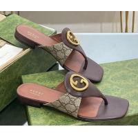 Unique Style Gucci Blondie Flat Thong Sandals in GG Canvas and Leather Beige/Brown 719018