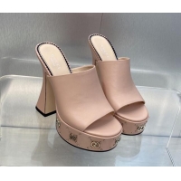 Most Popular Gucci Leather Platform Slide Sandal 15.5cm with Interlocking G Studs Light Pink 620046