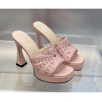 Big Discount Gucci Leather Platform Slide Sandal 11.5cm with GG and Studs Light Pink 620055