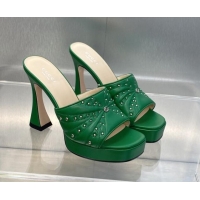 Stylish Gucci Leather Platform Slide Sandal 11.5cm with GG and Studs Green 620060