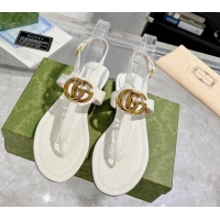 Classic Hot Gucci Leather Double G Flat Thong Sandals White 620071