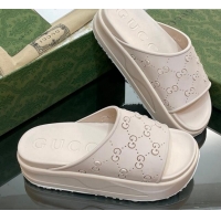 Purchase Gucci Rubber Platform Slide Sandal with Cut Out GG White 620073