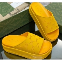 Top Design Gucci Rubber Platform Slide Sandal with Cut Out GG Yellow 620075