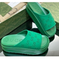 Big Discount Gucci Rubber Platform Slide Sandal with Cut Out GG Green 620076