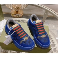 Cheap Price Gucci Screener Platform Sneakers in GG Canvas and Suede Royal Blue 620080