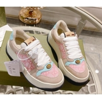 Luxury Discount Gucci Screener Platform Sneakers in GG Canvas and Suede Light Pink/Nude 620082