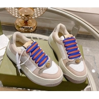 Top Grade Gucci Screener Platform Sneakers in GG Canvas and Suede White/Nude 620084