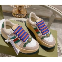 Popular Style Gucci Screener Platform Sneakers in Perforated Leather with Web White/Nude 620085