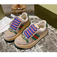 Grade Quality Gucci Screener Platform Sneakers in GG Canvas and Leather with Web Beige/Multicolor 620086