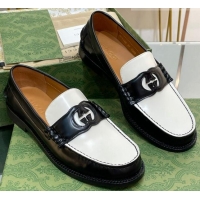 Famous Gucci Interlocking G Leather Loafers Black/White 620093