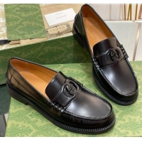 Good Looking Gucci Interlocking G Leather Loafers All Black 620095