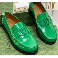 Pretty Style Gucci Interlocking G Leather Loafers Green 620098