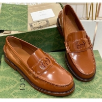 Pretty Style Gucci Interlocking G Leather Loafers Brown 620099