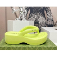 Grade Quality Gucci Rubber Wedge Slide Thong Sandals 5cm Lime Yellow 703094