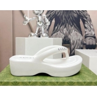 Good Looking Gucci Rubber Wedge Slide Thong Sandals 5cm White 703095