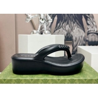 Top Design Gucci Rubber Wedge Slide Thong Sandals 5cm Black 703096