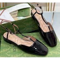 Best Product Gucci Double G Ballet Flat in Patent Leather Black 703097