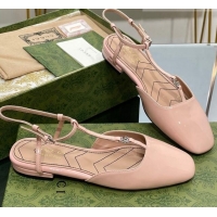 Top Grade Gucci Double G Ballet Flat in Patent Leather Nude Pink 703099