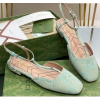 Low Cost Gucci Double G Ballet Flat in Jumbo GG Canvas Light Green 703100