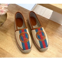 Cheap Price Gucci Interlocking G Espadrilles in Raffia Straw with Web Beige 711045